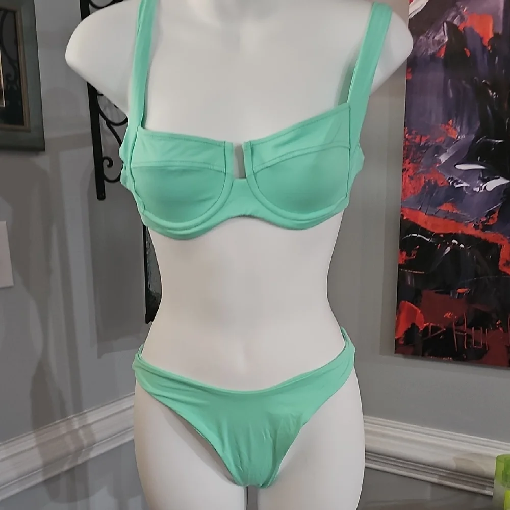L*Space Mint Green Bikini Set Size Small Underwire Top High Cut Bottom NWT